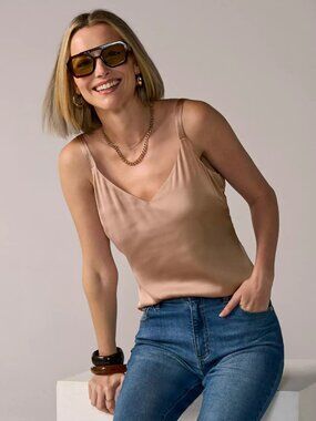 Boston Proper Cappuccino Sleeveless V-Neck Charmeuse Blouse
